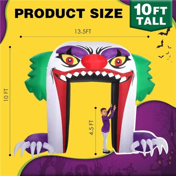 10 FT Halloween Inflatables Clown Archway Outdoor Decorations, - Picture 2 of 7
